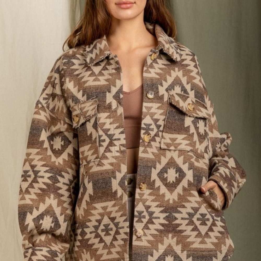 New Aztec Native Print Flannel Shirt Shacket Western Jacket Coat Vintage… - Picture 2 of 5